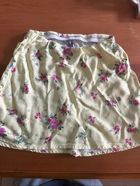 Anthropologie Pale Yellow Floral Mini Skirt
